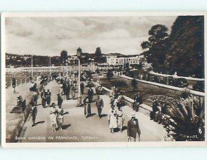 old rppc PEOPLE AT SUNK GARDENS ON PROMENADE Torquay - Devon - England UK HM1726