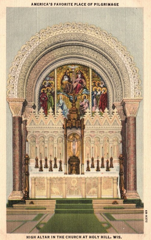 Vintage Postcard America's Favorite Place of Pilgrimage High Altar Holy Hill Wis