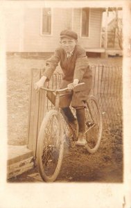 Boy on Bicycle Real Photo Vintage Postcard AA68928