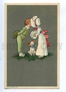 234470 KISS of Kids & Smiling TERRIER Dog Vintage ART DECO PC