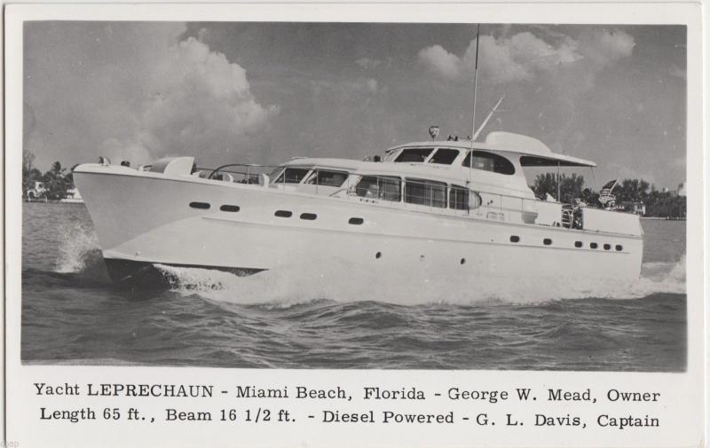 c1950 MIAMI BEACH Florida Fla RPPC Postcard YACHT LEPRECHAUN Diesel Mead Owner