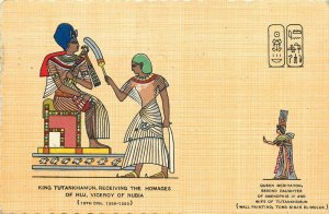 1930s Postcard 1018 Epyptian Art King Tutankhamun Recieves Homage, King of Nubia