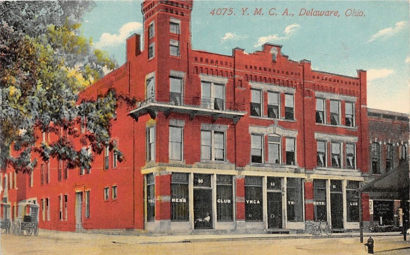 J1/ Delaware Ohio Postcard c1910 YMCA Building Stores 205