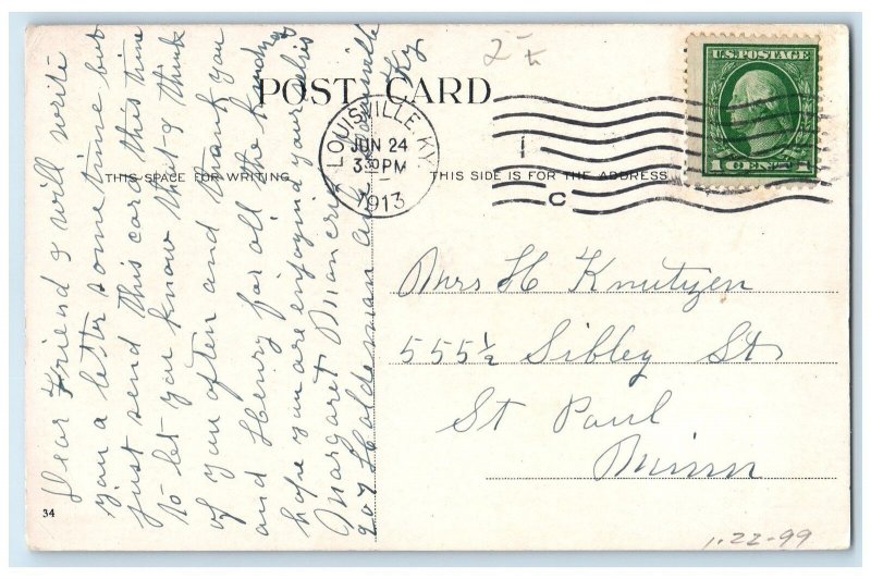 1913 Lincoln Building Horse Carriage Railway US Flag Louisville Kentucky Postcar