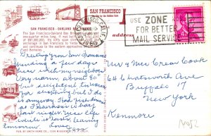 San Francisco CA Oakland Bay Bridge Facts Postcard used (14052)