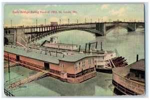 c1910 Eads Bridge During Flood Ship Pier Dock St Louis Missouri Vintage Postcard 