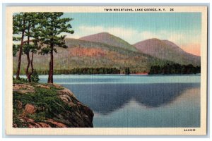 c1940's Twin Mountains Forest Hills Blue Water Lake George New York NY Postcard