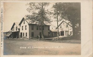 Coopers Mills ME Storefronts F. W. Cunningham Real Photo Postcard