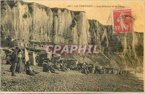 Old Postcard Le Treport Beach and Cliffs (toil�e map)