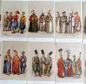 COSTUMES of OTTOMAN EMPIRE lot of 22 VINTAGE POSTCARDS w/ FOLDER TURKEY