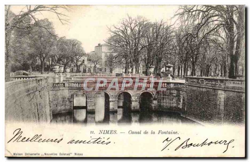 Nimes Old Postcard Fountain Canal