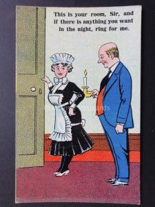 Comic Postcard MAID THEME YOUR ROOM SIR ANYTHING YOU WANT IN THE NIGHT No.960