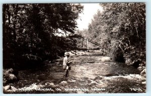 RPPC  NORTHERN MINNESOTA ~ TROUT FISHING Fly Fishing Real Photo c1940s Postcard