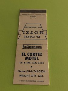 Vintage Matchbook Cover El Cortez Motel Wright City, Missouri MB186