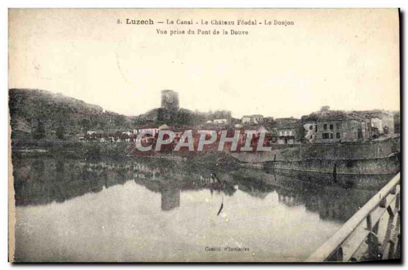 Old Postcard Luzech Canal Chateau Feodal The tower View from the Bridge Moat