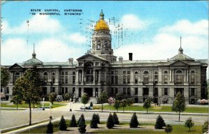 VTG 1940's State Capital Building Gold Dome Cheyenne Wyoming WY Linen Postcard