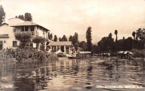 XOCHIMILCO F D MEXICO BUILDING ON CANAL~ REAL PHOTO POSTCARD 1940s