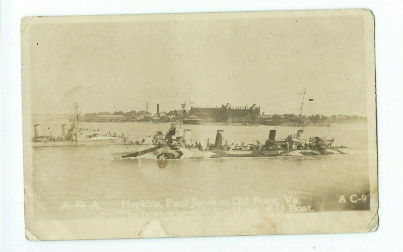 Postcard RPPC Hopkins Paul Jones at Old Point Virginia U Boats VPC02.