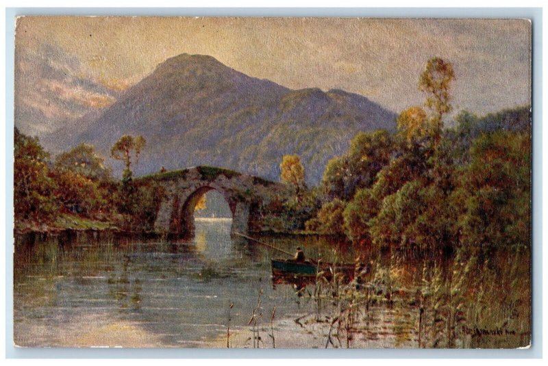 c1910 Boat Fishing Brickeen Bridge Killarney Ireland Oilfacsim Tuck Art Postcard