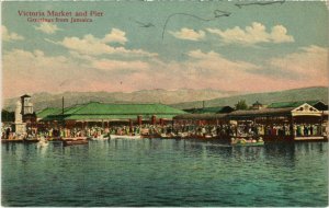 PC CPA JAMAICA, VICTORIA MARKET AND PIER, Vintage Postcard (b21602)