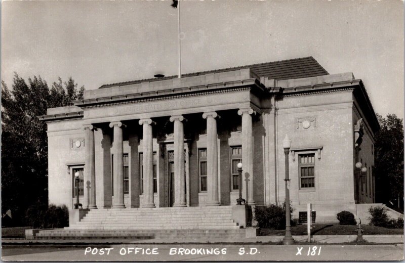 Real Photo Postcard Post Office in Brookings, South Dakota