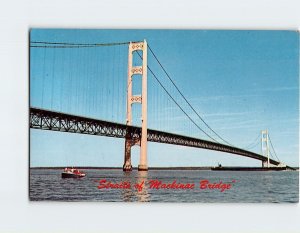 Postcard Straits of Mackinac Bridge Joining Michigan's Peninsula USA