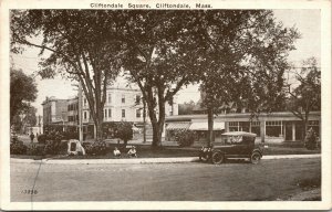 Vtg 1920s Cliftondale Square Old Car Saugus Massachusetts MA Postcard