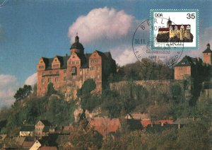 EAST GERMAN POSTAL SERVICES MAXIMUM POSTCARD CASTLE RANIS IN STATE OF THURINGEN