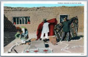 PUEBLO INDIANS IN NATIVE CARB ANTIQUE POSTCARD