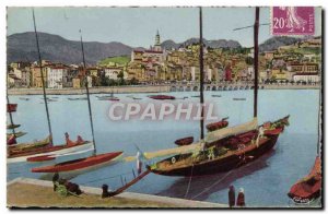 Old Postcard Menton harbor boat