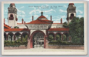 St Augustine Florida~front Entrance Ponce De Leon Hotel~Vintage Postcard 