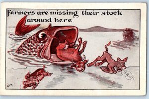 Witt Artist Signed Postcard Exaggerated Fish Eating Cow Weston Vermont VT 1922