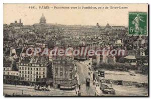 Postcard Old Paris Panorama Towards The Pantheon