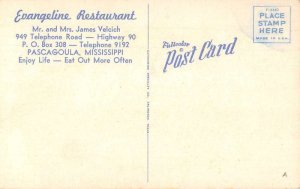 Pascagoula Mississippi Evangeline Restaurant Vintage Postcard AA40699