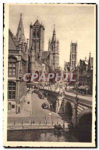 Postcard Old Saint Nicolas Church Ghent Belfry and Church Bavom