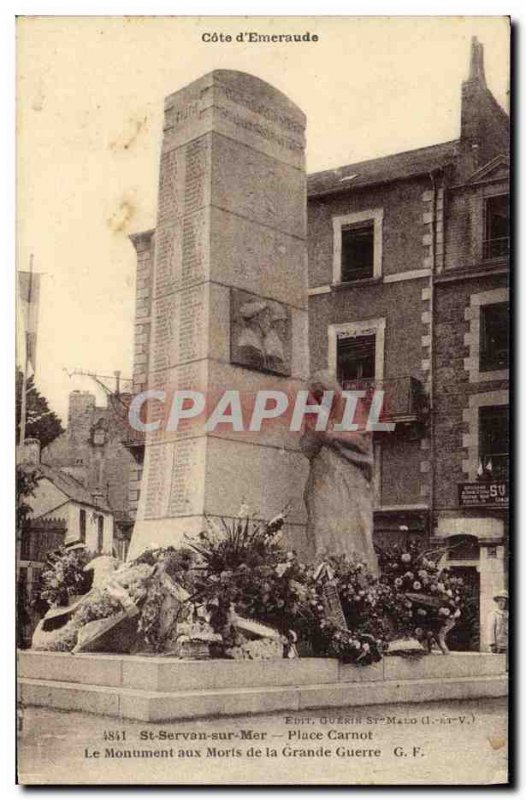 Old Postcard St Servan sur Mer Place Carnot The memorial of the Great War Mil...