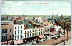 1907 Mt. Clemens, MI Birdseye Downtown Main St Shops Horse Buggy Businesses A14