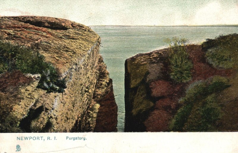 Vintage Postcard Purgatory Chasm Cliffs Vertical Fissure Newport Rhode Island RI