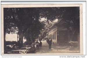 Czechoslovakia Pisek Voj Plovarna Sidewalk Cafe Real Photo