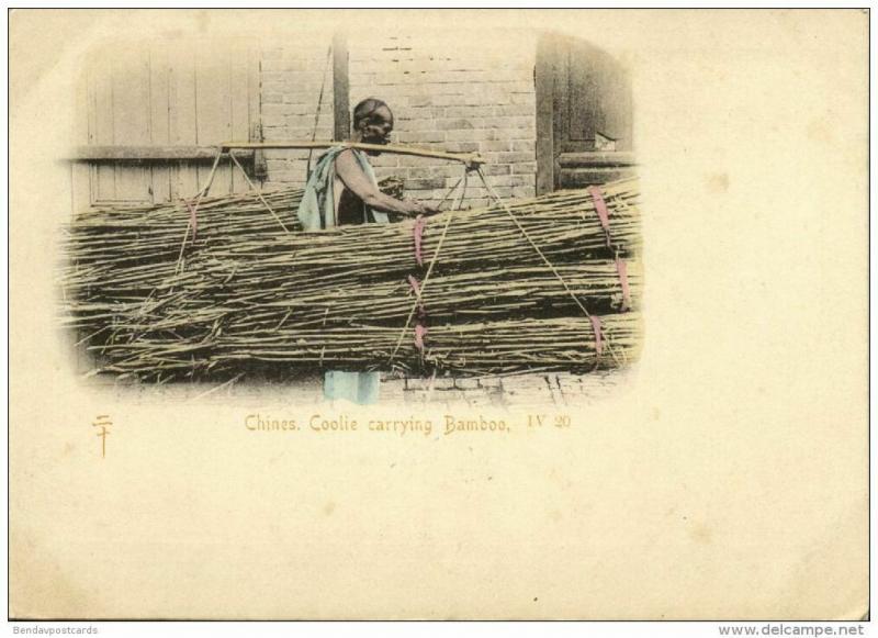 china, HONG KONG, Native Chinese Coolie carrying Bamboo (1899) IV 20 Postcard