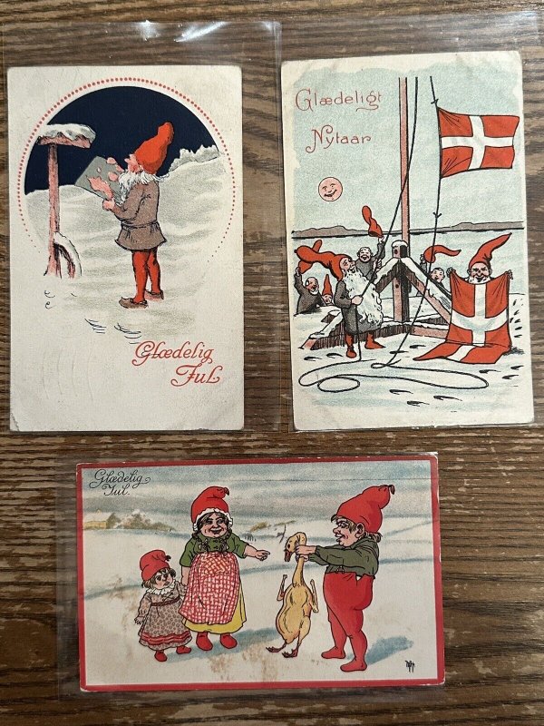 Lot of Antique Postcards Early 1900s Norway Gnomes Elves Embossed Christmas