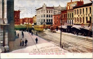 Postcard IN Fort Wayne Calhound and Main Street