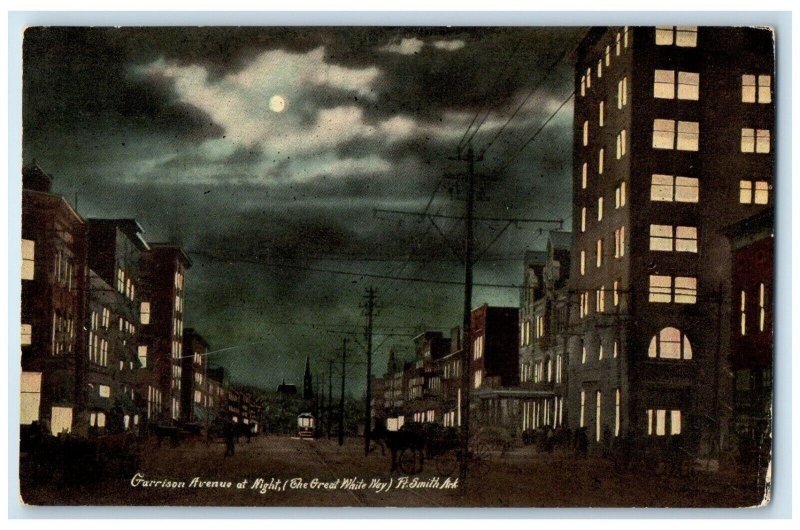 1910 Garrison Avenue Night Great White Moon Trolley Fort Smith Arkansas Postcard
