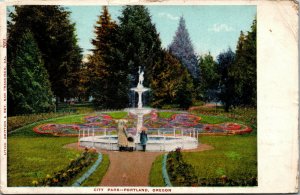 Vtg 1910s City Park Fountain Portland Oregon OR Postcard