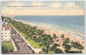 Vintage 1945 Miami Beach Ocean Drive & Lummus Park Linen Postcard