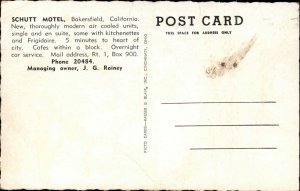 Bakersfield California CA Schutt Motel US 99 Postcard