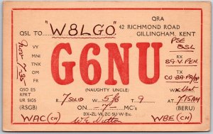 1935 QRA Radio Card Code G6NU Gillingham Kent Amateur Station Postcard