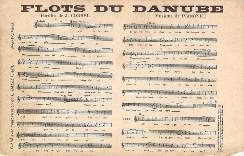 Chanson - Flots du danube, Paroles J. Corbel, Musique de Ivanovici, Partition...