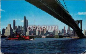 Modern Postcard Lower Manhattan Skyline Brooklyn Bridge spanning the East Riv...