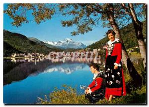 Postcard Modern Engadinerinnen put St Moritz Bad